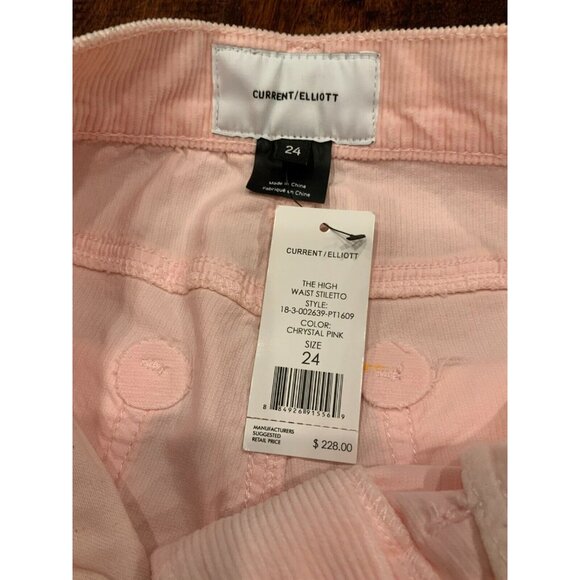 Current/Elliott Light Pink The High Waist Stiletto Corduroy Pants, Size 24, NWT! - Picture 3 of 6